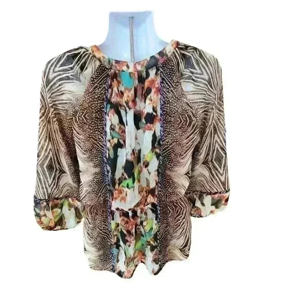 Calvin Klein Multicolor Printed Long Sleeve Top Blouse Womens Size Large - Picture 3 of 11